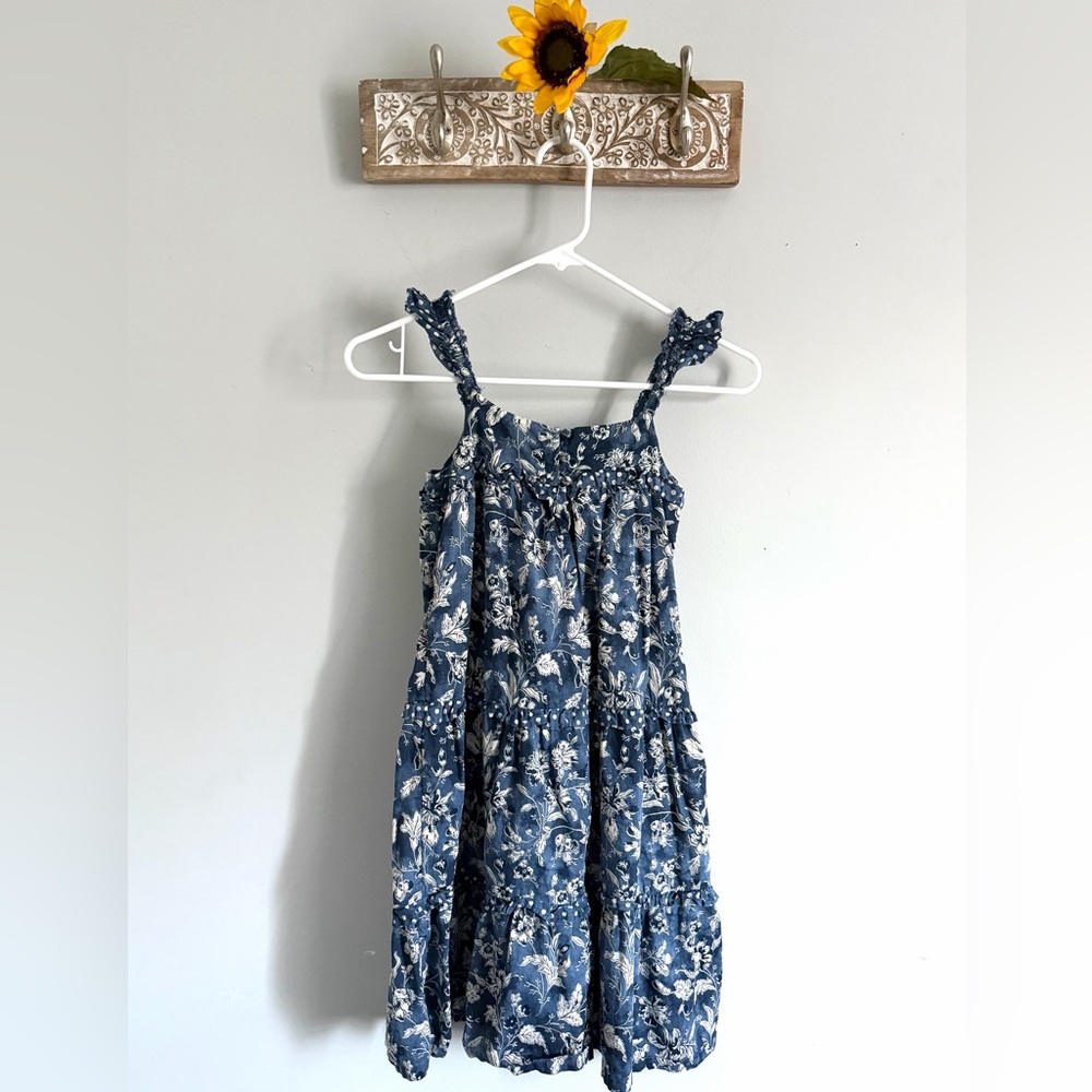 🌻GAP Girls Blue and White Floral Sleeveless Tiered Dress -Size Small